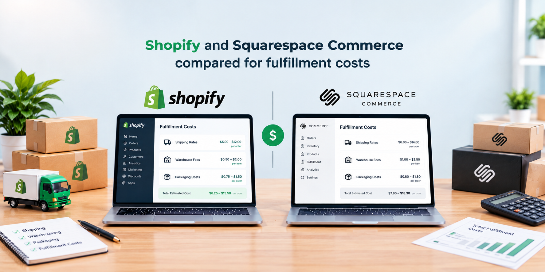Shopify and Squarespace Commerce compared for fulfillment costs